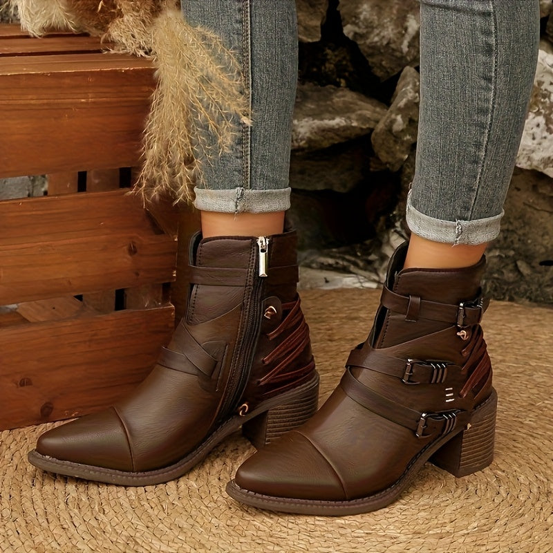 Laura - Wide Western Block Heel Boots