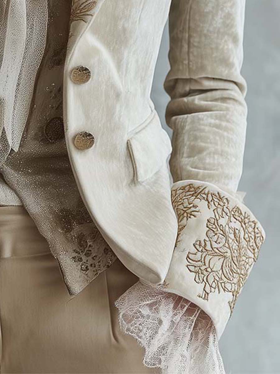 Women's Embroidered Blazer in Ivory