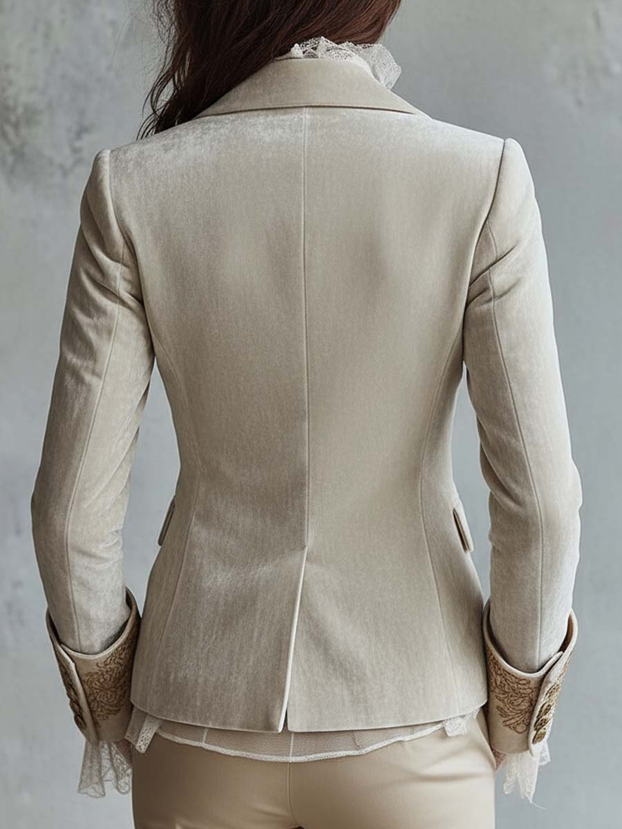 Women's Embroidered Blazer in Ivory