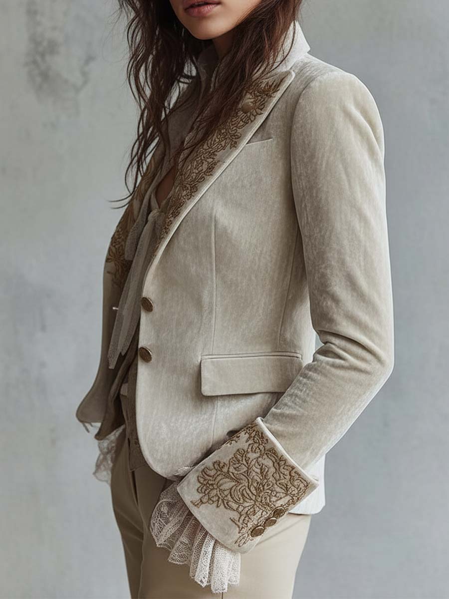Women's Embroidered Blazer in Ivory