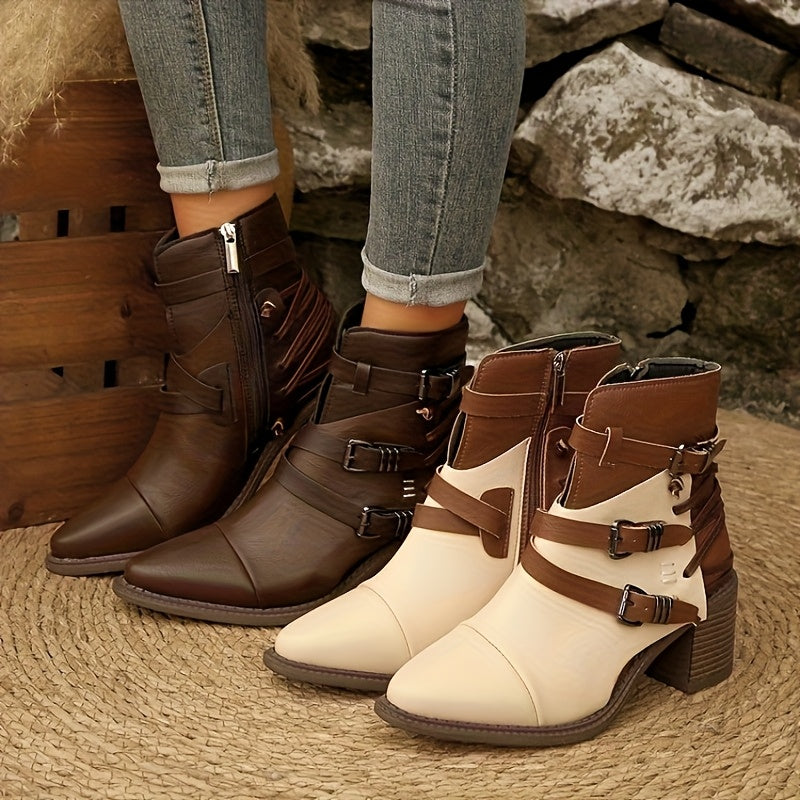 Laura - Wide Western Block Heel Boots