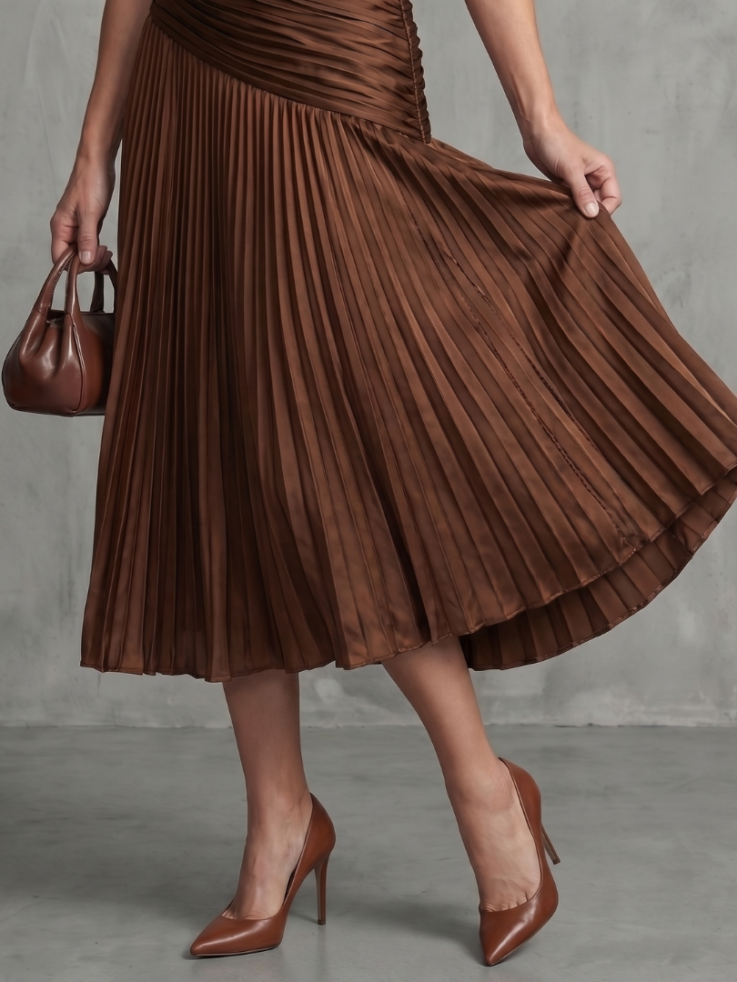 Theodora | Pleated Midi Dress with Waist