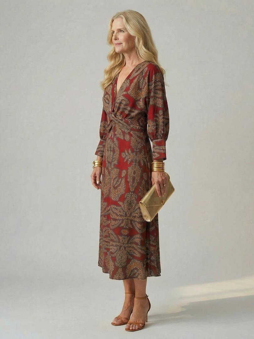 Hold | Natural Wrap Midi Dress