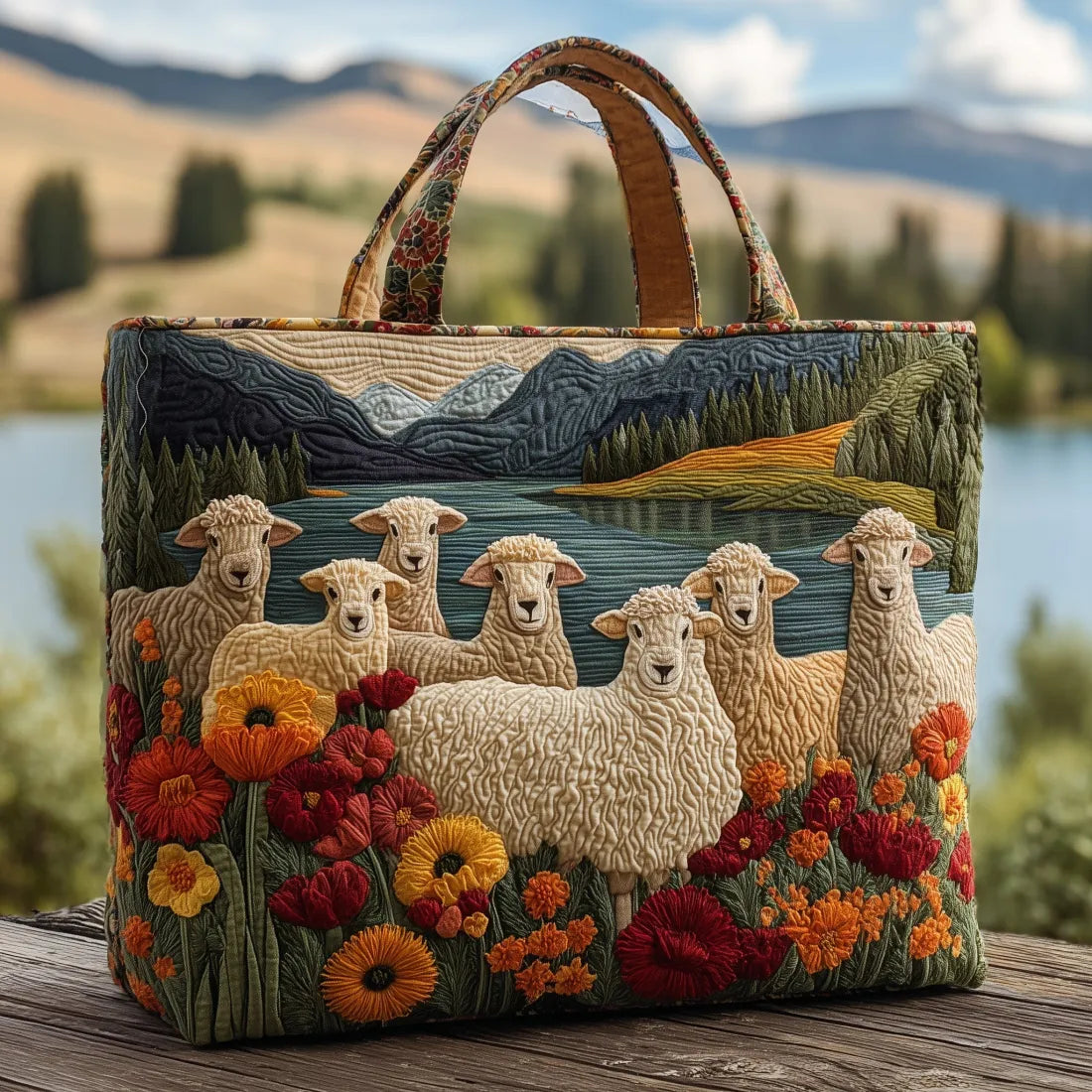 Handmade Bag "Rams by the Lake" with a motif