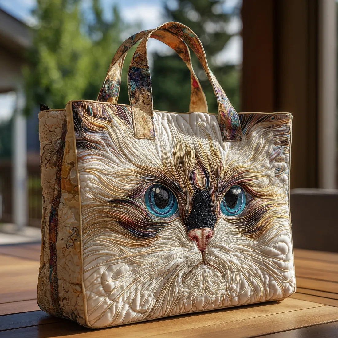 Handbag with a White Cat and Blue Eyes