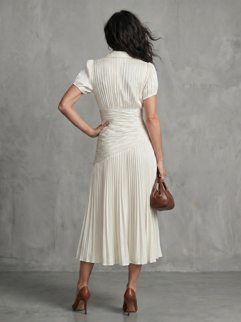 Theodora | Pleated Midi Dress with Waist