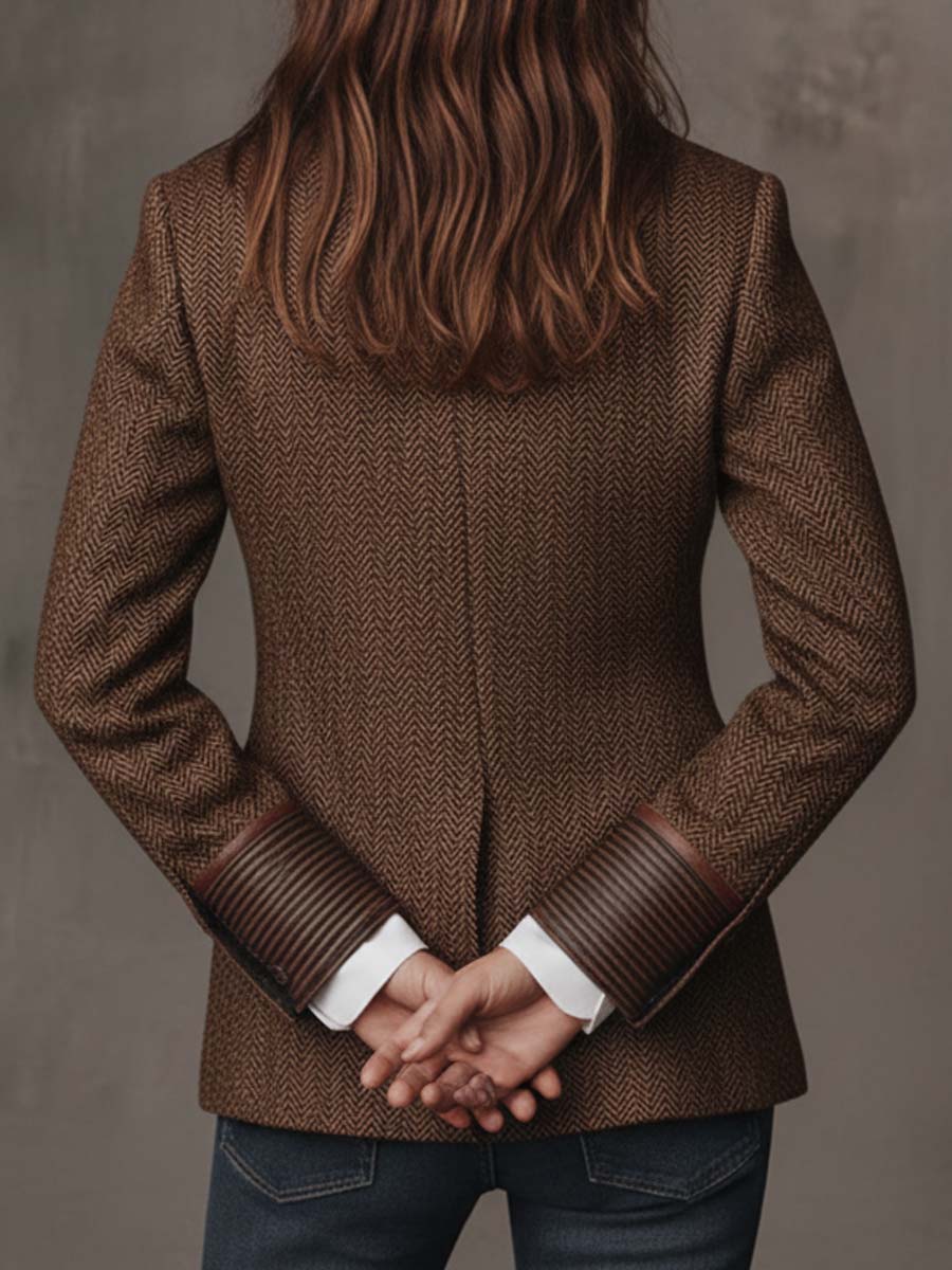 Women's Blazer with Houndstooth Pattern and Printed Panels
