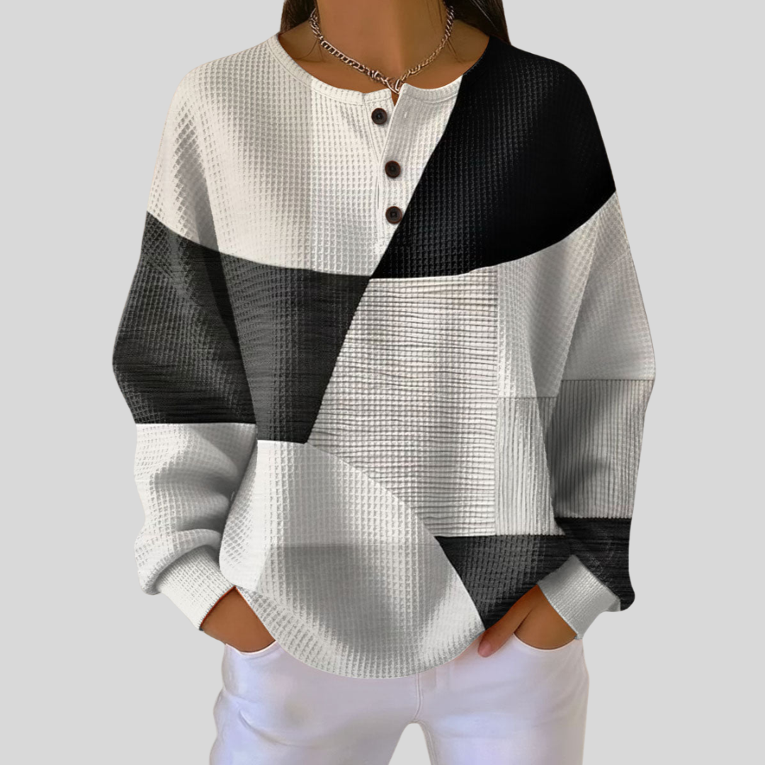 Almira | Henley Sweatshirt with Honeycomb Pattern Fabric