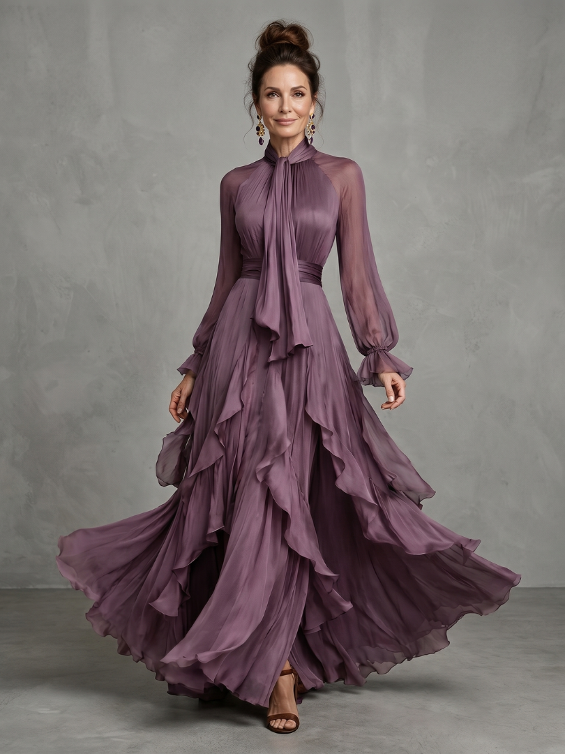 Demetria | Maxi Dress with Ties, Ruffles, and Layering