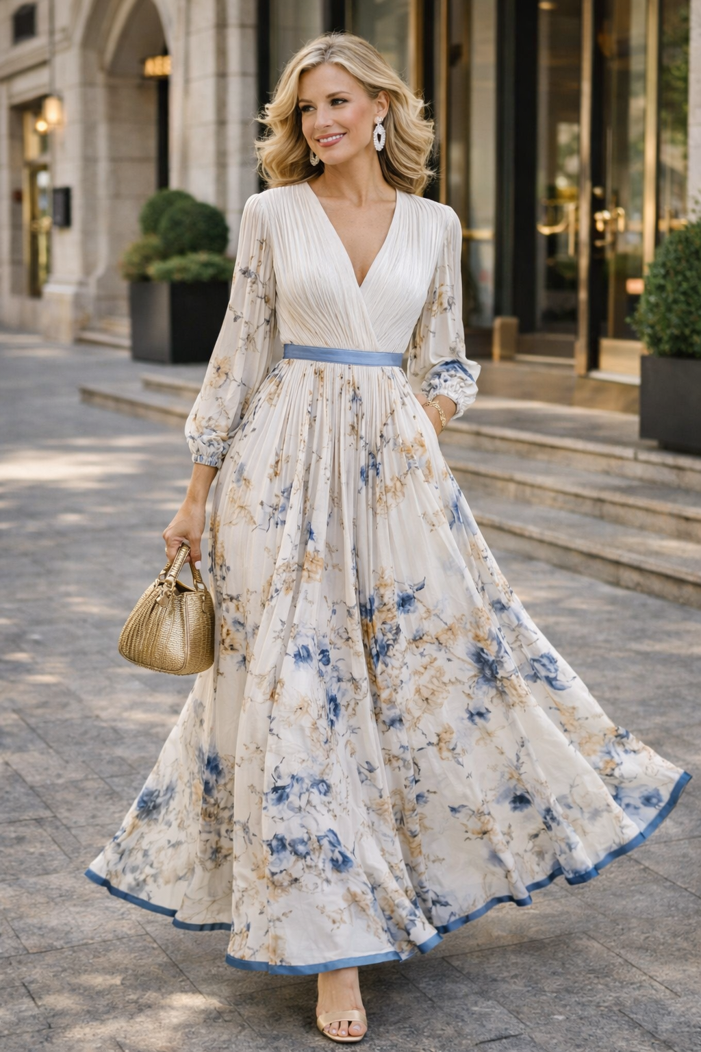 Heike – Floral Pattern Sleeveless V-Neck Maxi Dress