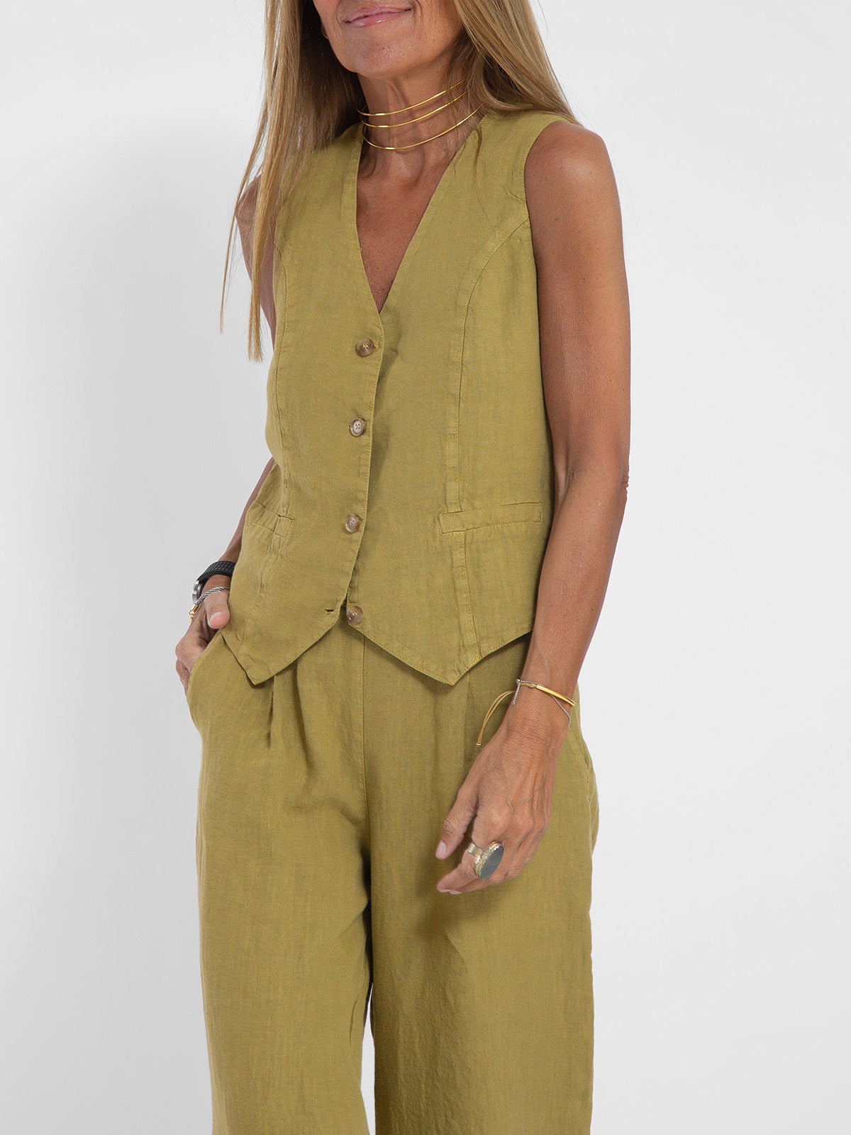 Aira | Set with Button Vest and Wide Pants