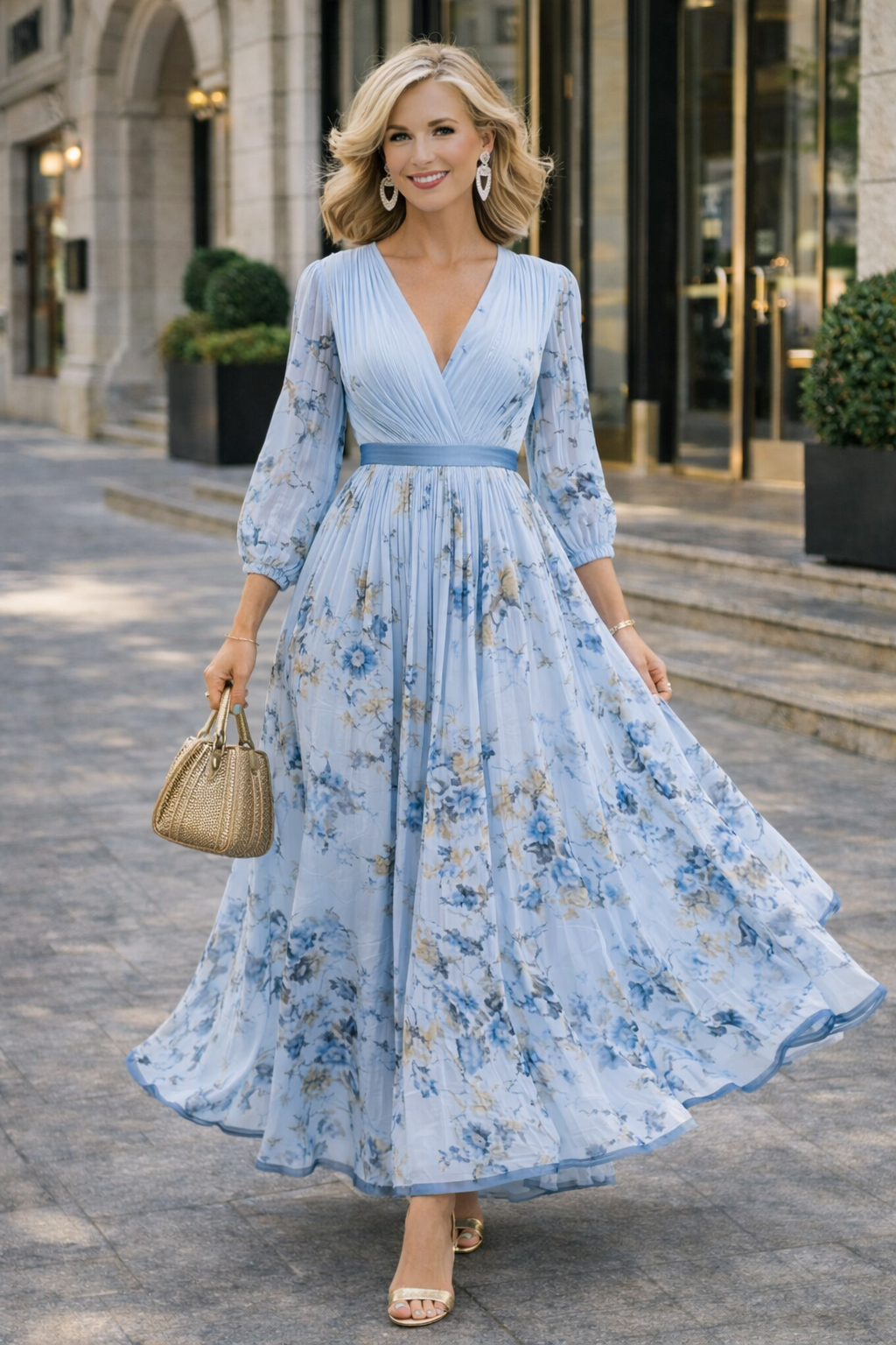 Heike – Floral Pattern Sleeveless V-Neck Maxi Dress