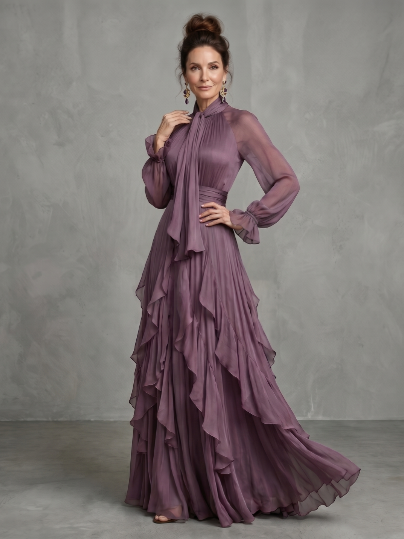 Demetria | Maxi Dress with Ties, Ruffles, and Layering
