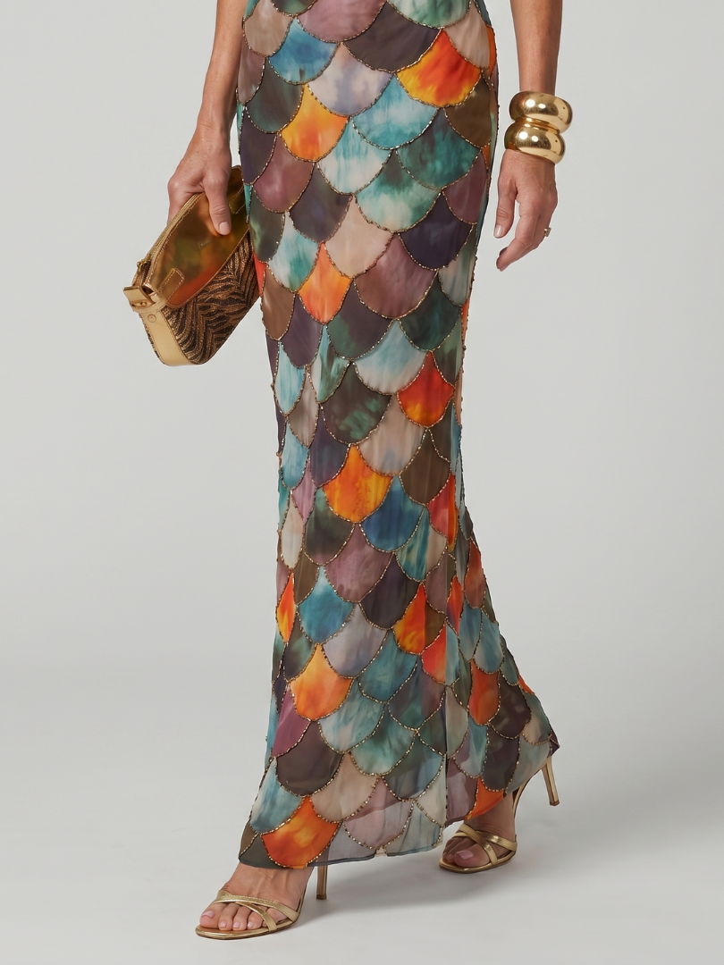 Larkin | Fitted, Multicolored Patterned Maxi Dress