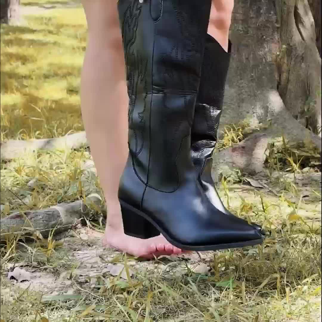Hellen - Black Knitted Cowboy Boots