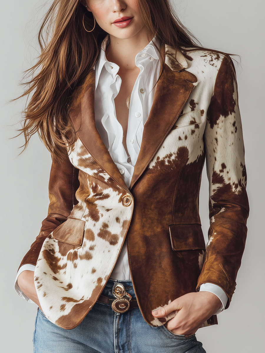 Vintage Eco-Friendly Women's Blazer with Cow Print
