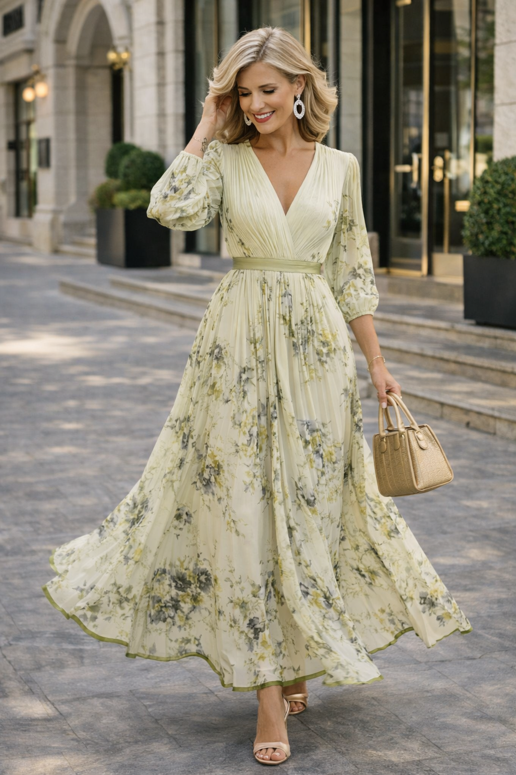 Heike – Floral Pattern Sleeveless V-Neck Maxi Dress