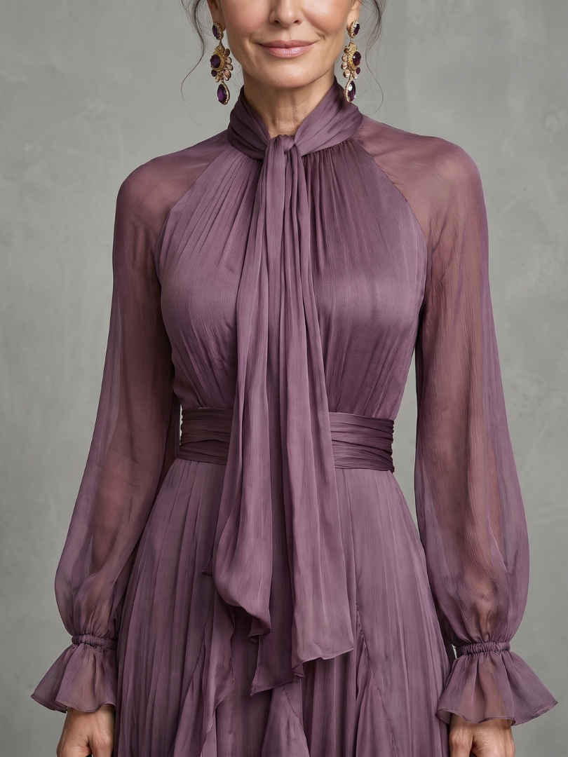 Demetria | Maxi Dress with Ties, Ruffles, and Layering