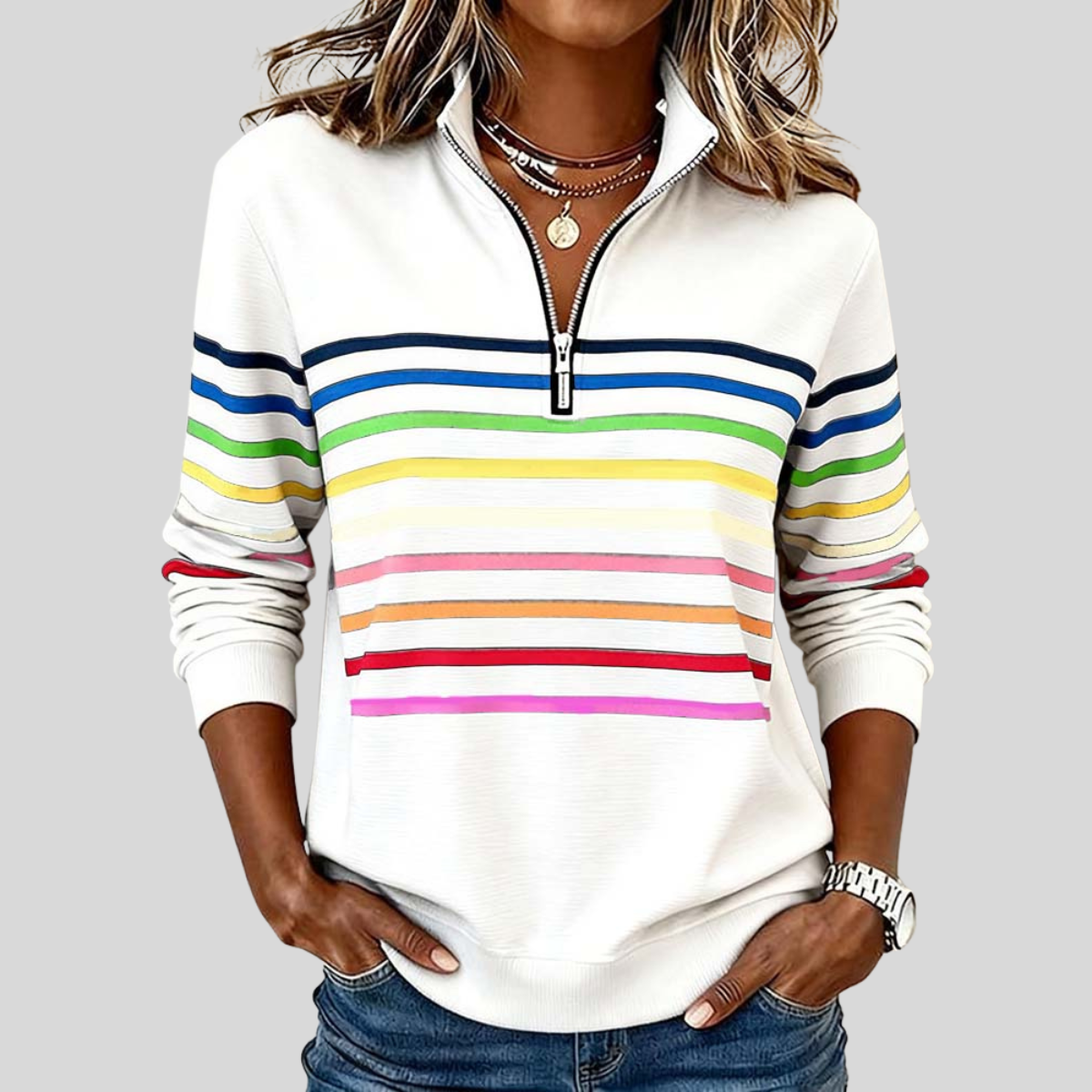 Prismette | Colorful Striped Half-Zip Hoodie