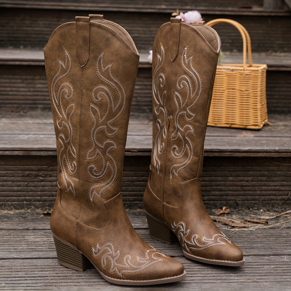 Sharina - Retro Cowboy Slip-On Boots