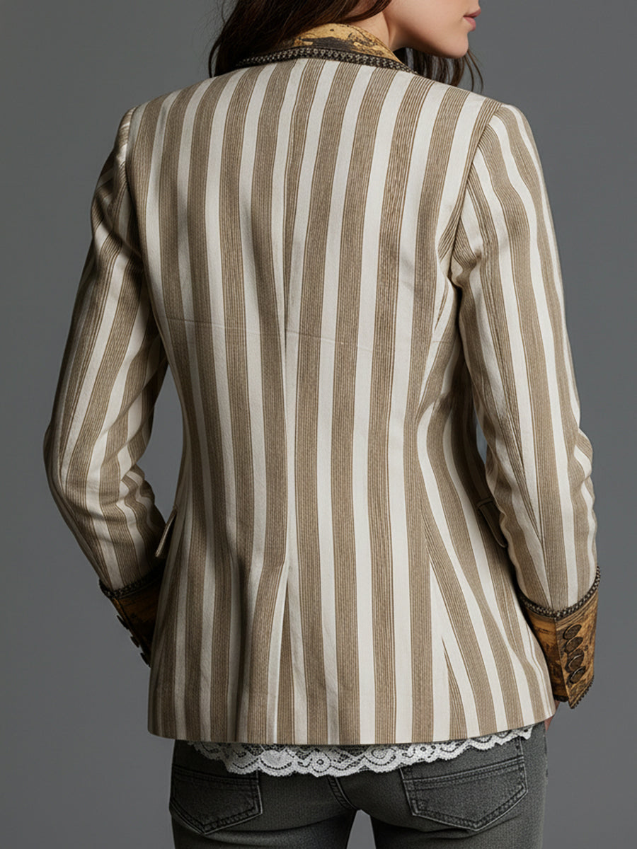 Women's Blazer with Lapels and Bohemian Striped Pattern