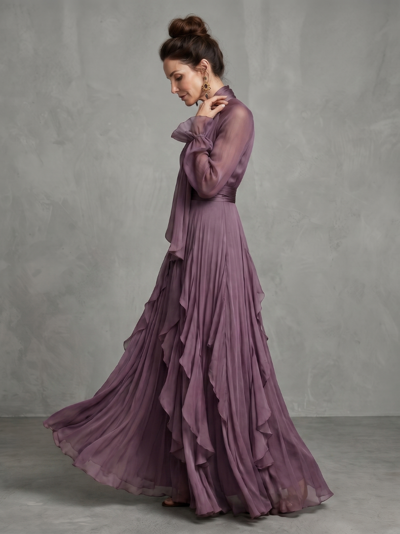 Demetria | Maxi Dress with Ties, Ruffles, and Layering