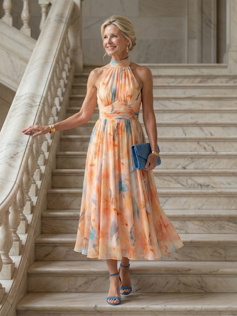Elin | Puff Neck Midi Dress