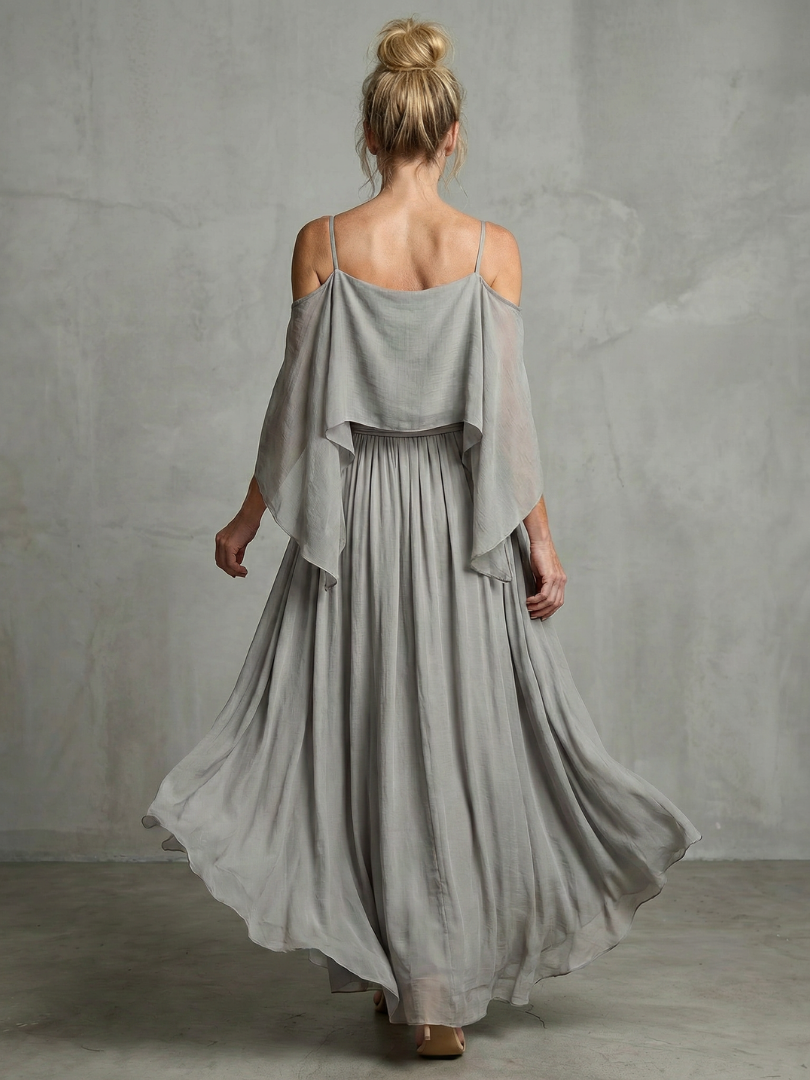 Marisol | Chain Drape Cool Shoulder Top Wide Pants Set
