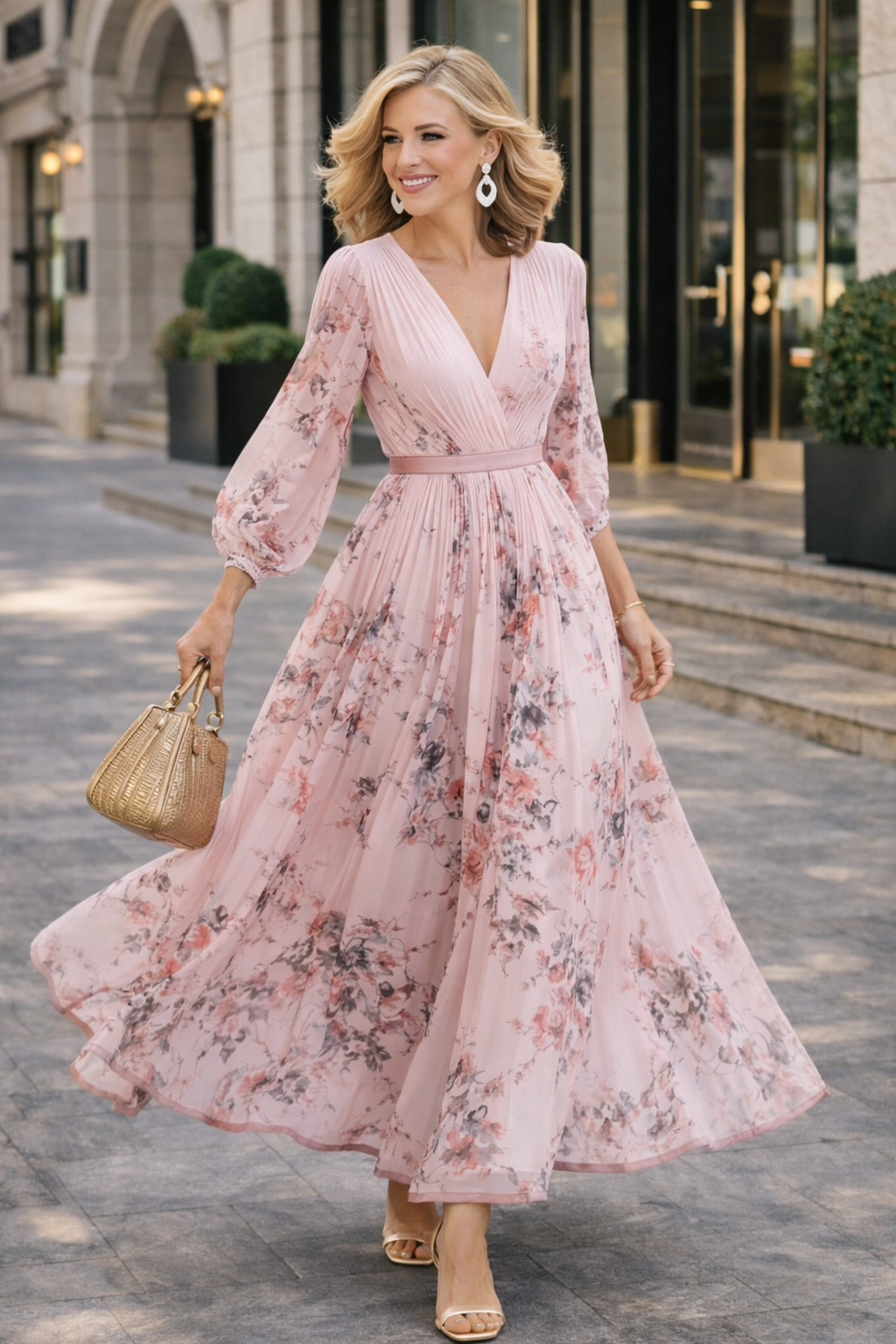 Heike – Floral Pattern Sleeveless V-Neck Maxi Dress