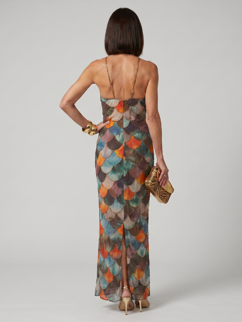 Larkin | Fitted, Multicolored Patterned Maxi Dress