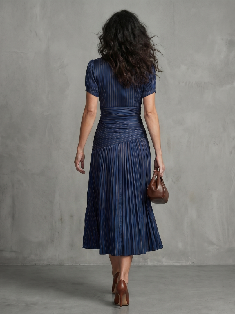 Theodora | Pleated Midi Dress with Waist