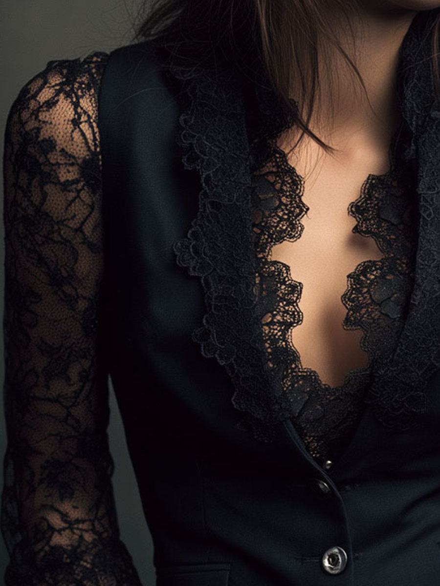 Noémie | High Black Blazer with Semi-Transparent Sleeves