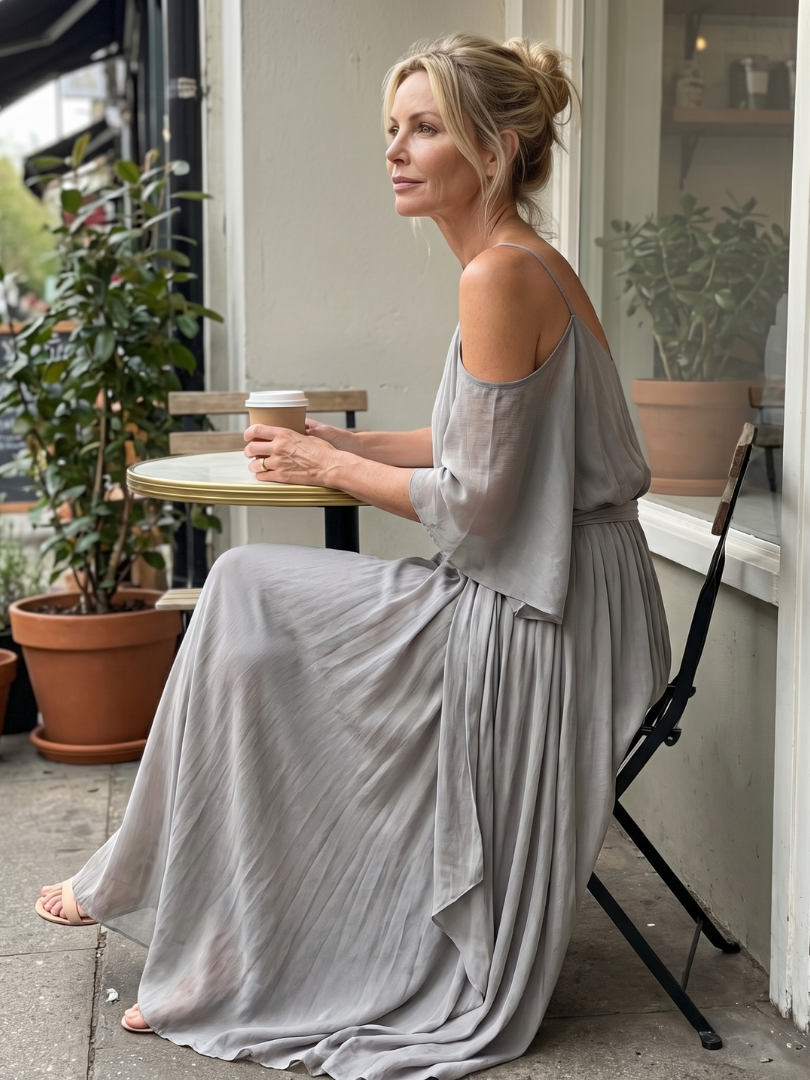Marisol | Chain Drape Cool Shoulder Top Wide Pants Set