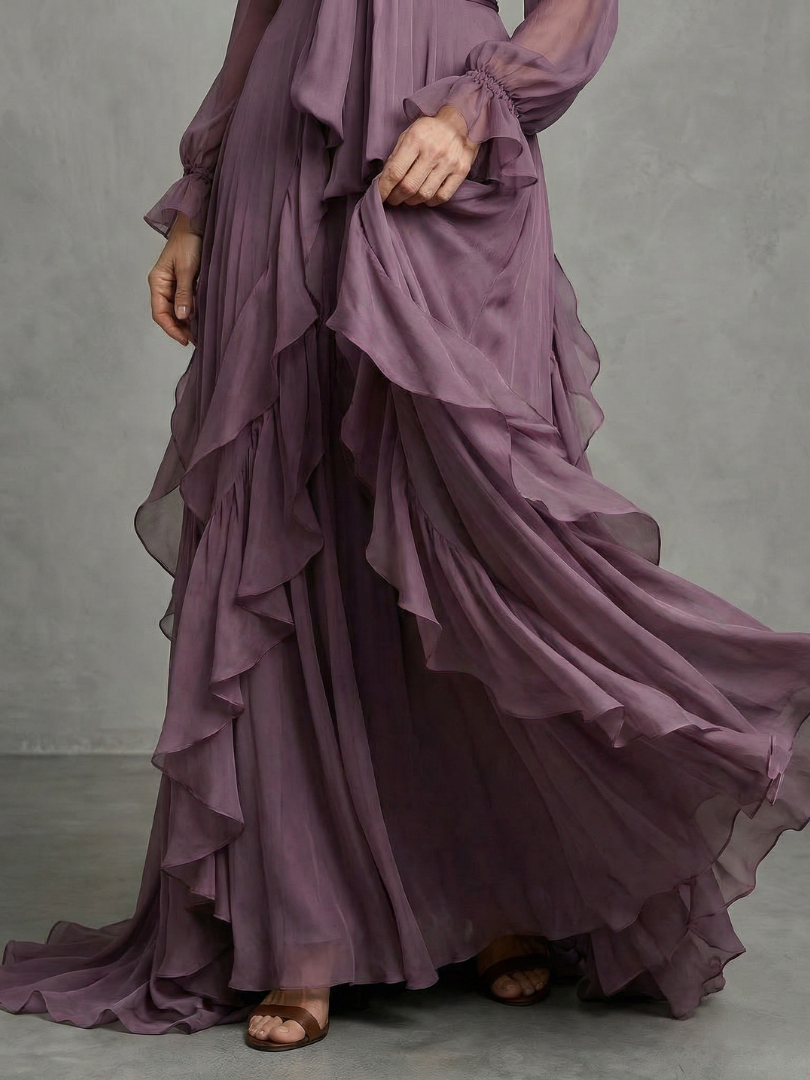 Demetria | Maxi Dress with Ties, Ruffles, and Layering