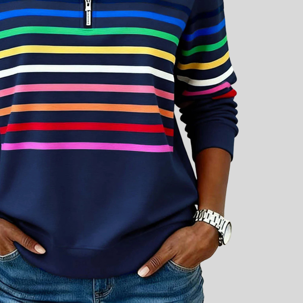 Prismette | Colorful Striped Half-Zip Hoodie