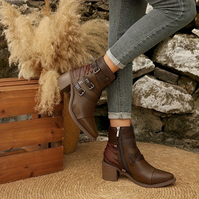Laura - Wide Western Block Heel Boots