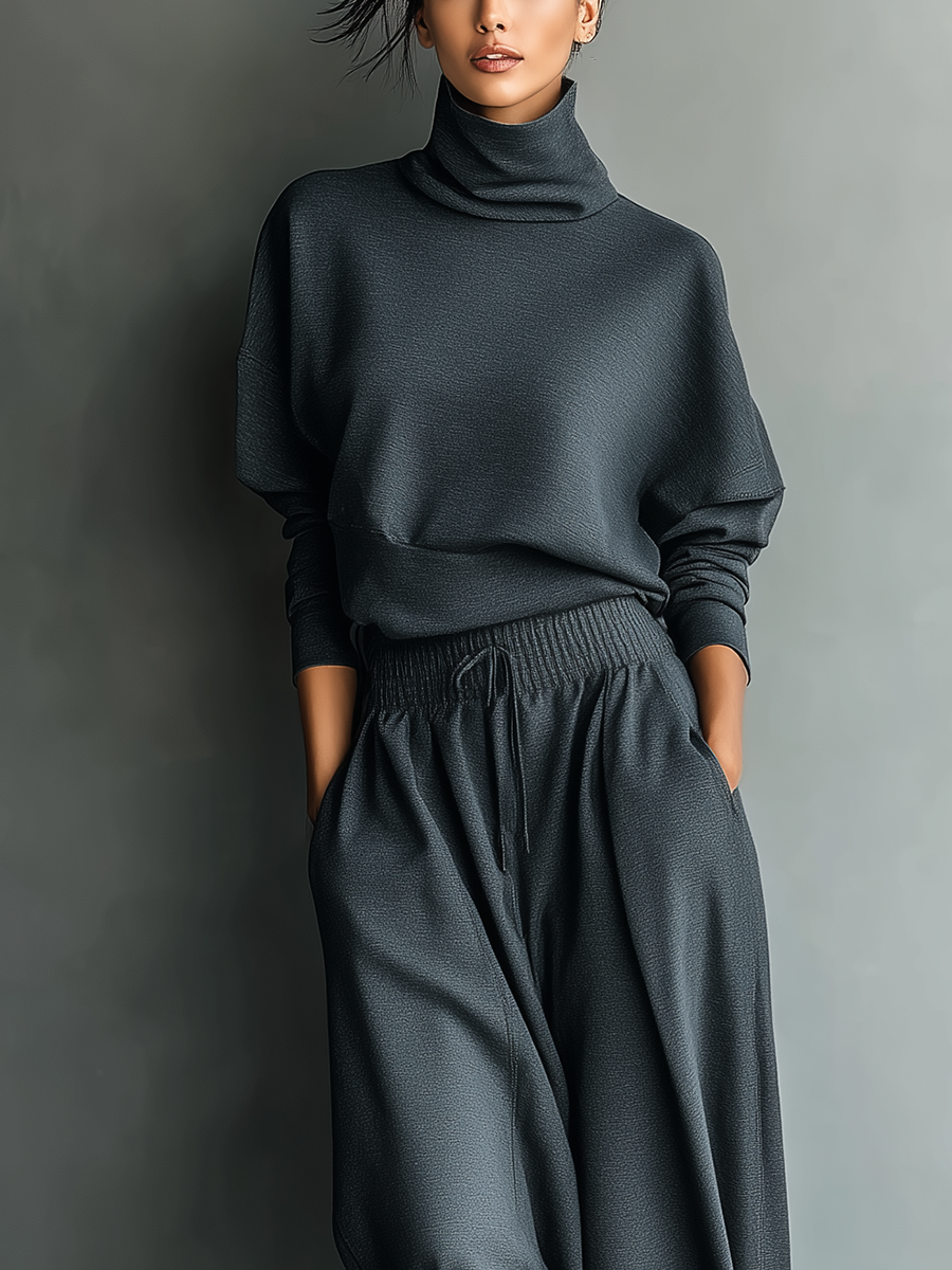 Knitted Set with Wide Pants - Comfortable Home Set