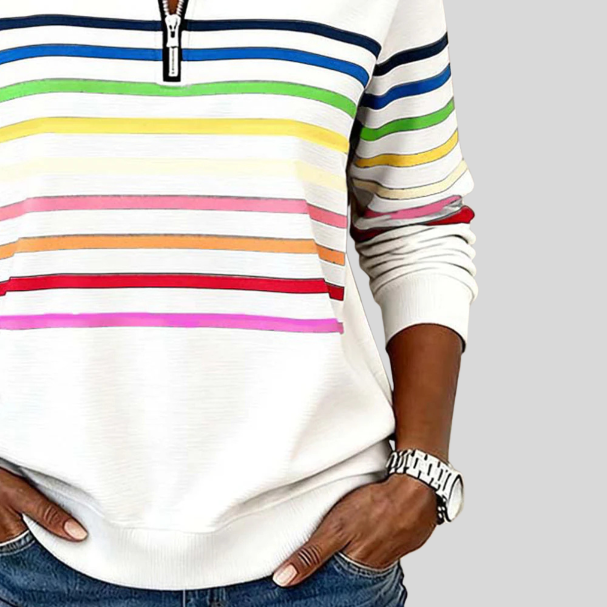 Prismette | Colorful Striped Half-Zip Hoodie