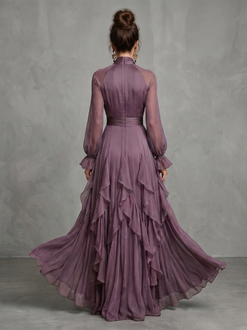 Demetria | Maxi Dress with Ties, Ruffles, and Layering