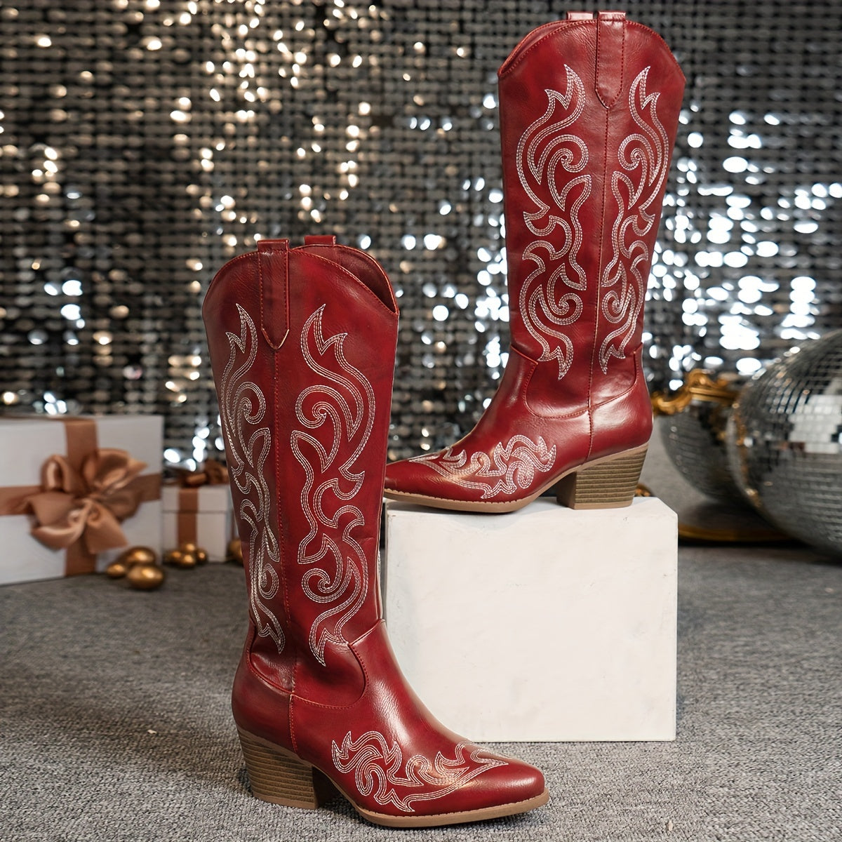 Sharina - Retro Cowboy Slip-On Boots
