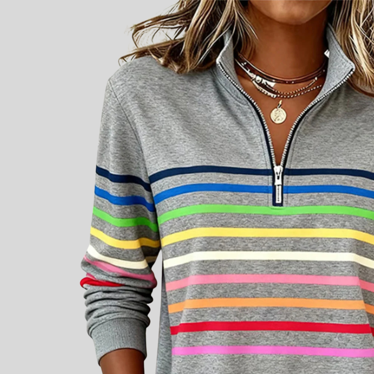 Prismette | Colorful Striped Half-Zip Hoodie