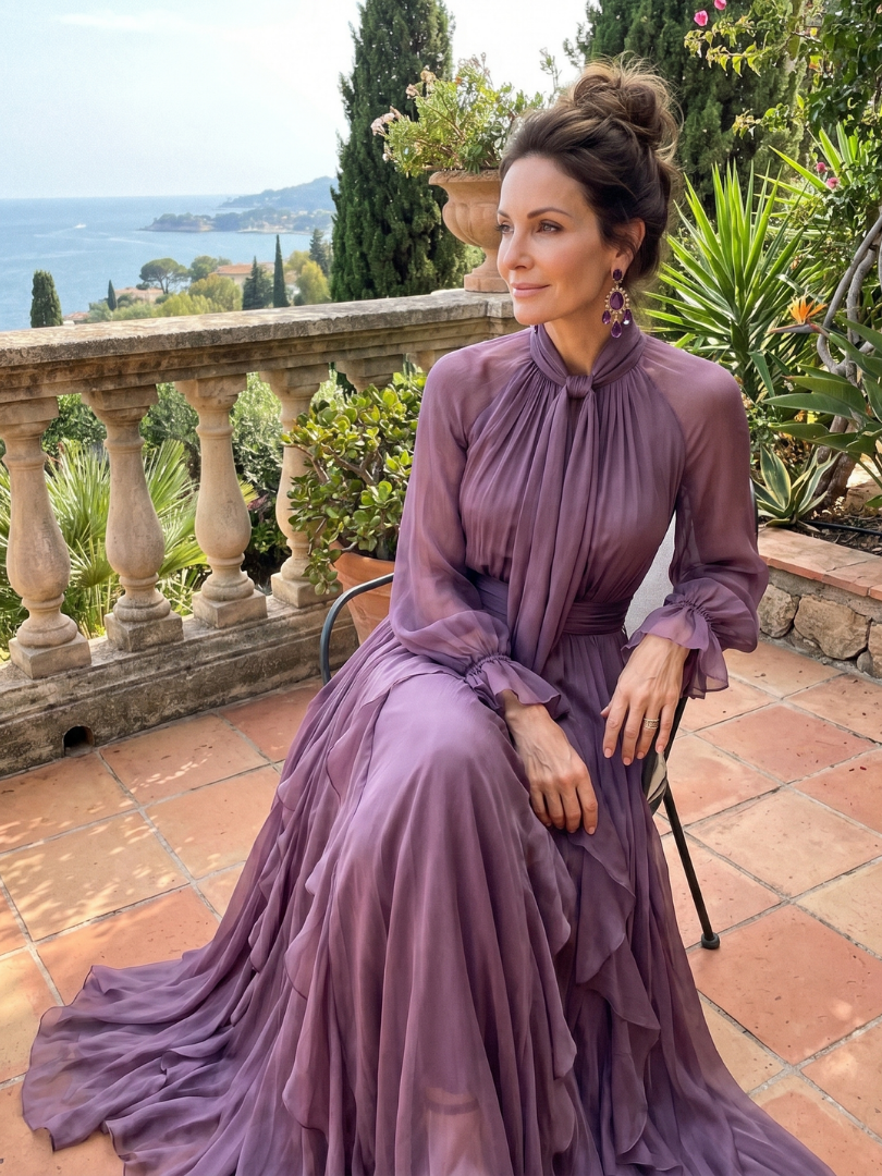 Demetria | Maxi Dress with Ties, Ruffles, and Layering