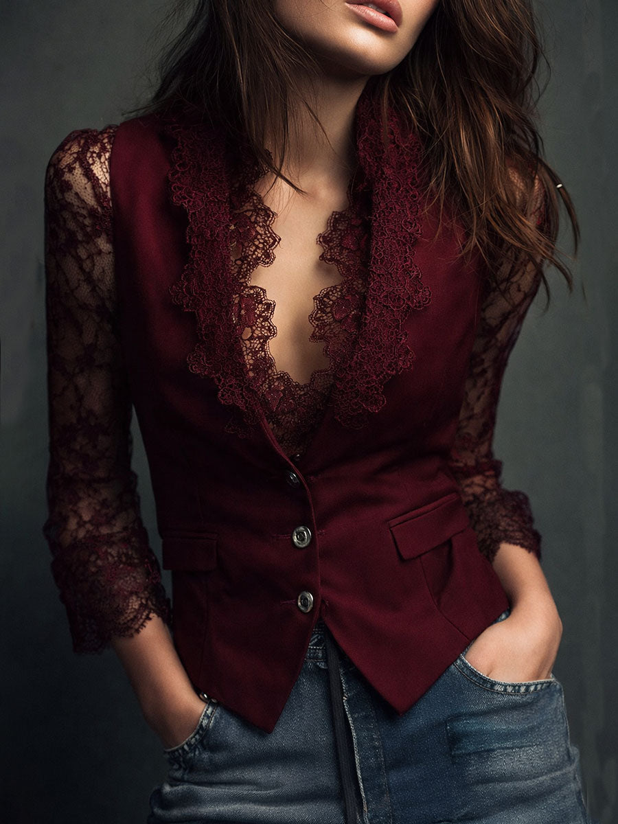 Noémie | High Black Blazer with Semi-Transparent Sleeves