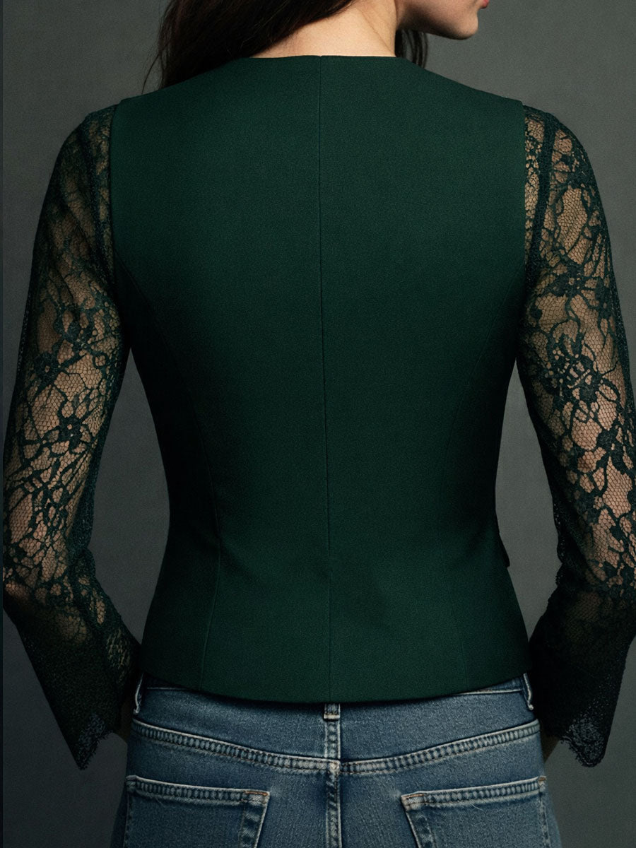 Noémie | High Black Blazer with Semi-Transparent Sleeves