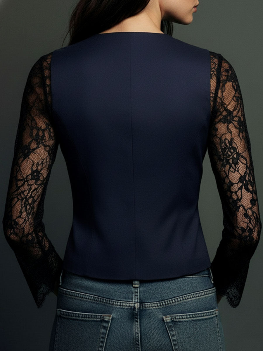 Noémie | High Black Blazer with Semi-Transparent Sleeves