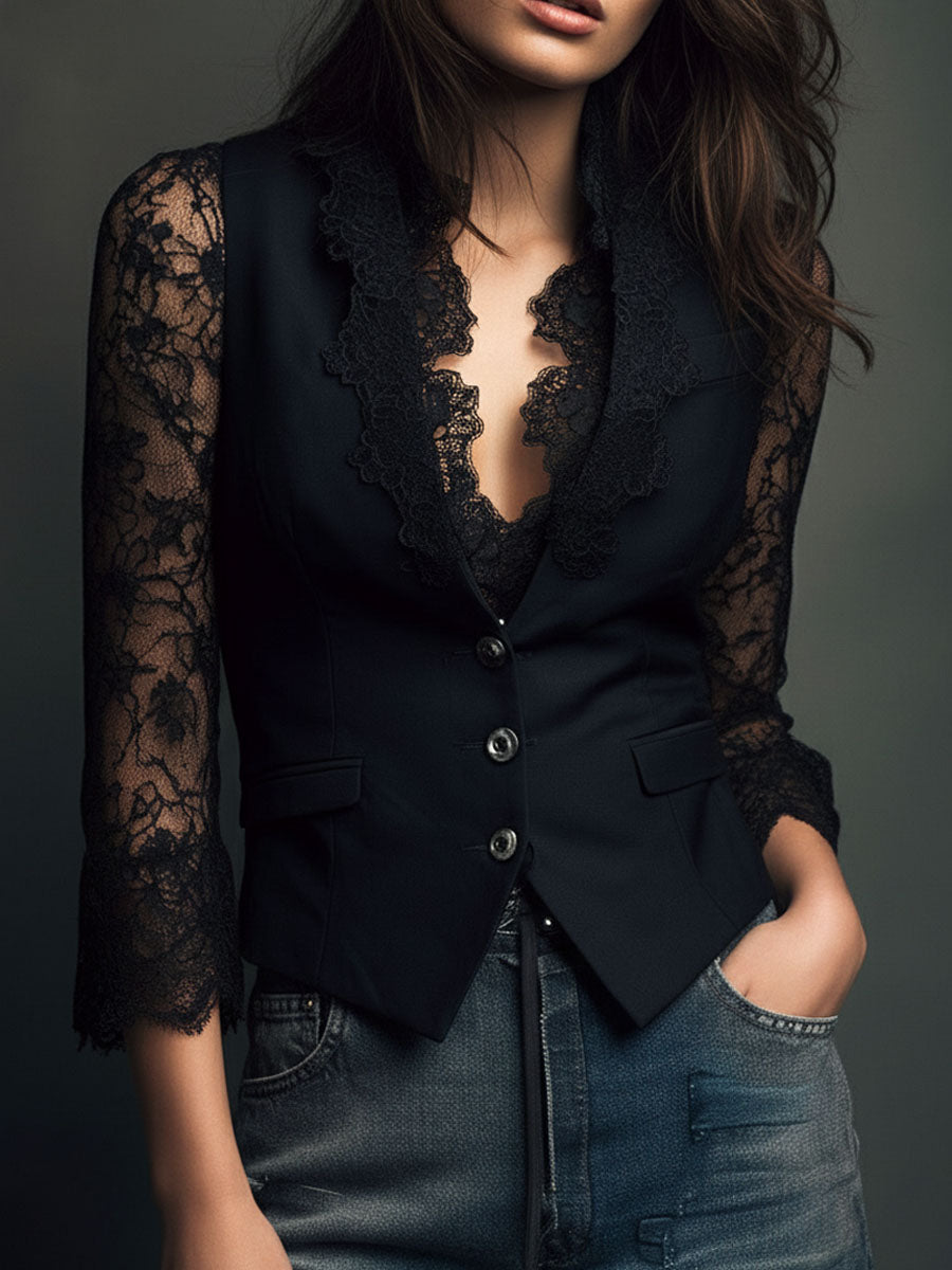 Noémie | High Black Blazer with Semi-Transparent Sleeves