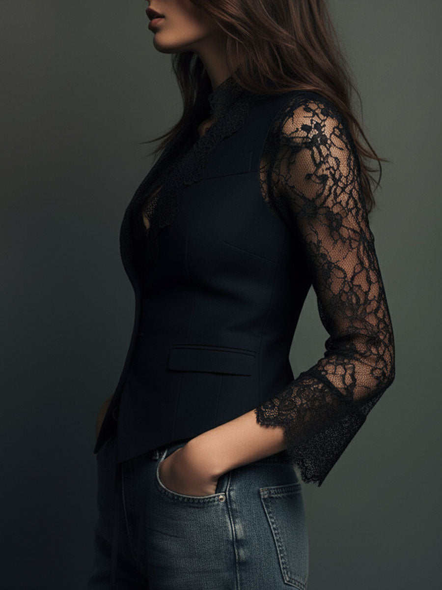 Noémie | High Black Blazer with Semi-Transparent Sleeves