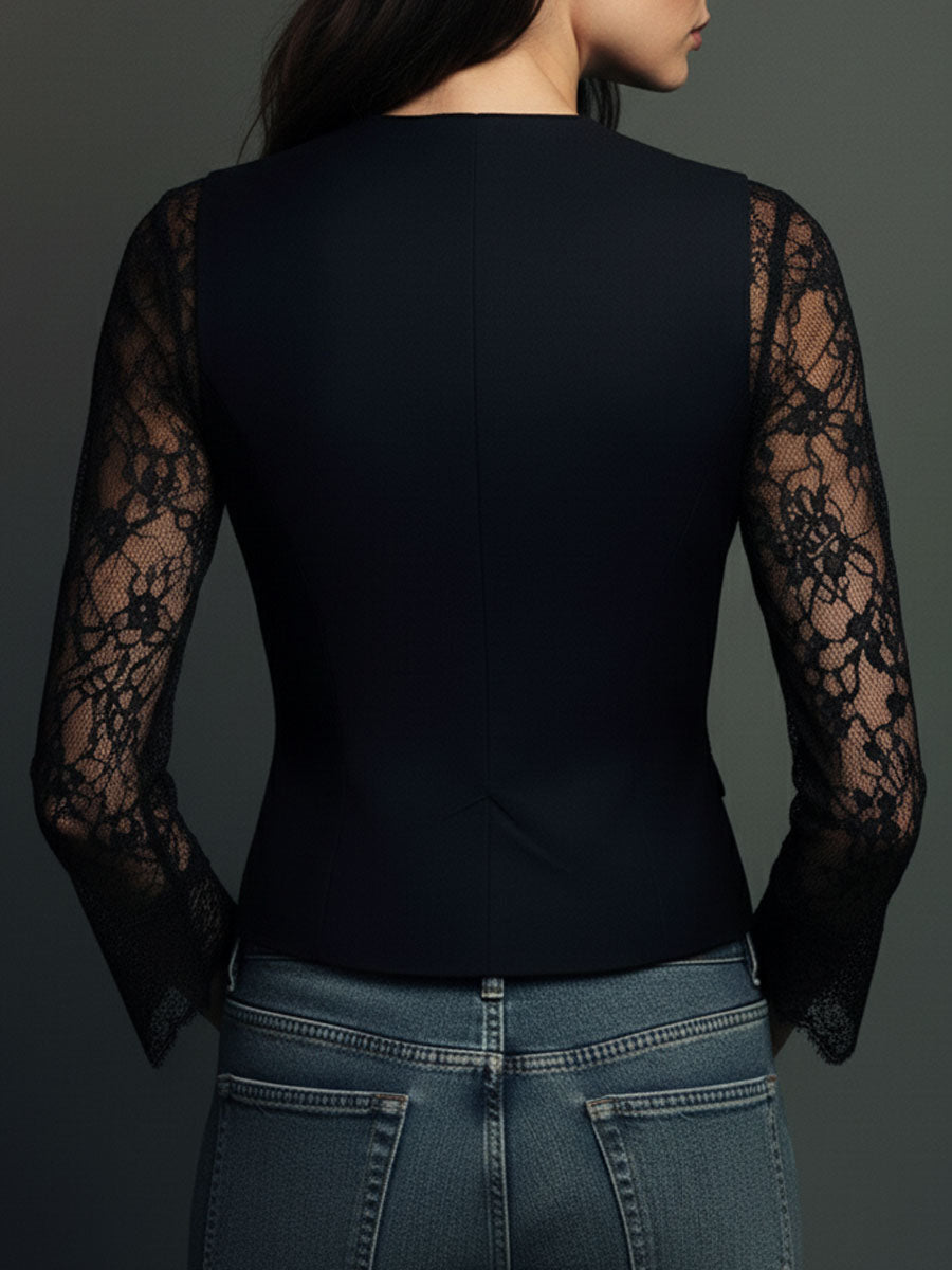 Noémie | High Black Blazer with Semi-Transparent Sleeves