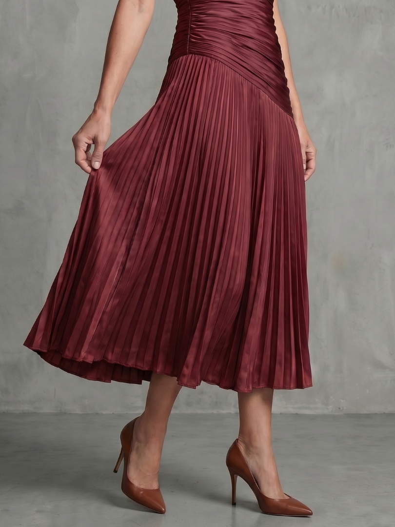 Theodora | Pleated Midi Dress with Waist