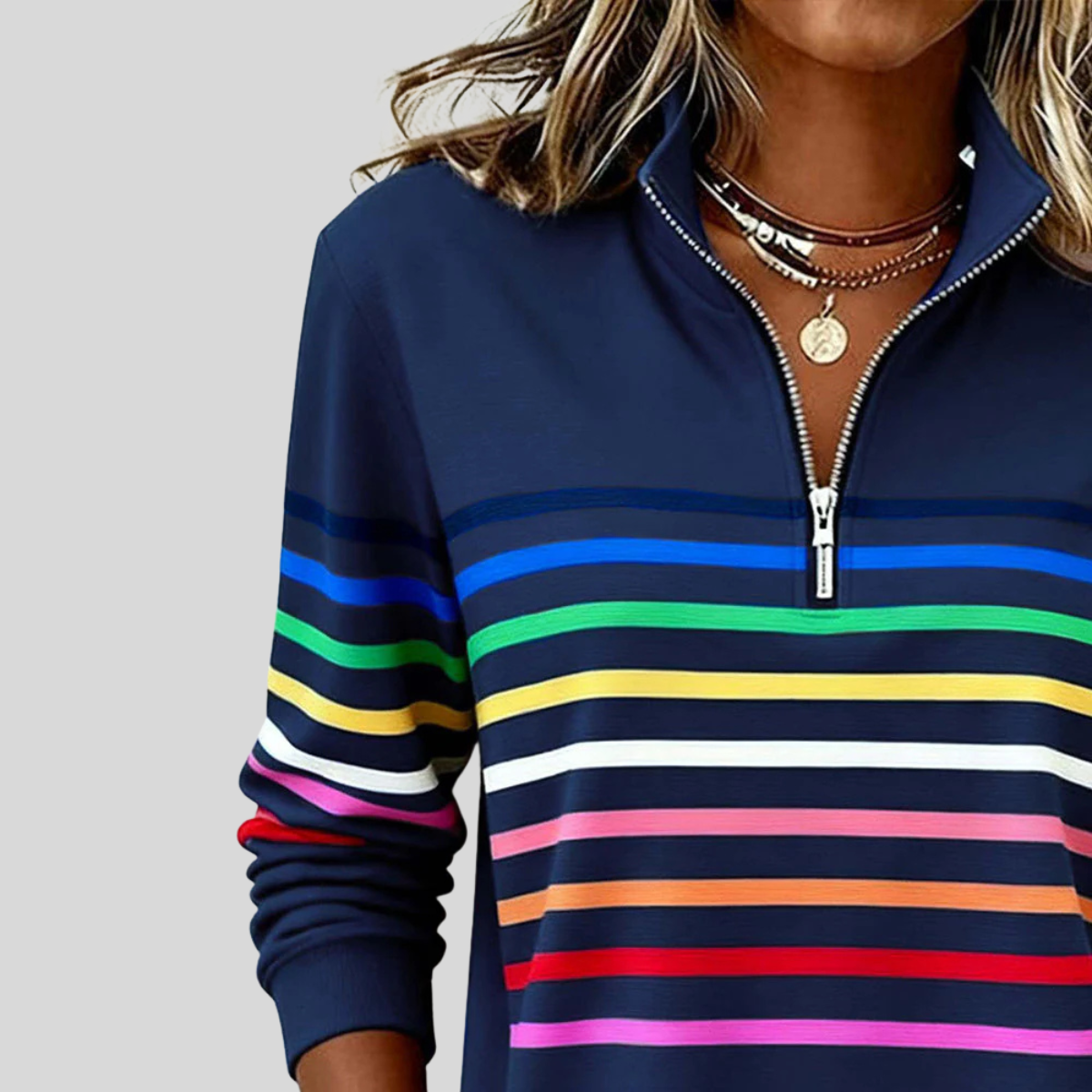Prismette | Colorful Striped Half-Zip Hoodie